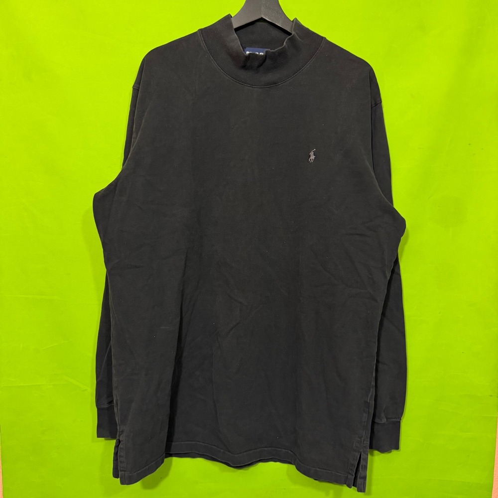 Polo Golf Ralph Lauren Mock Neck Shirt OVERSIZED Large Black Long Sleeve Cotton